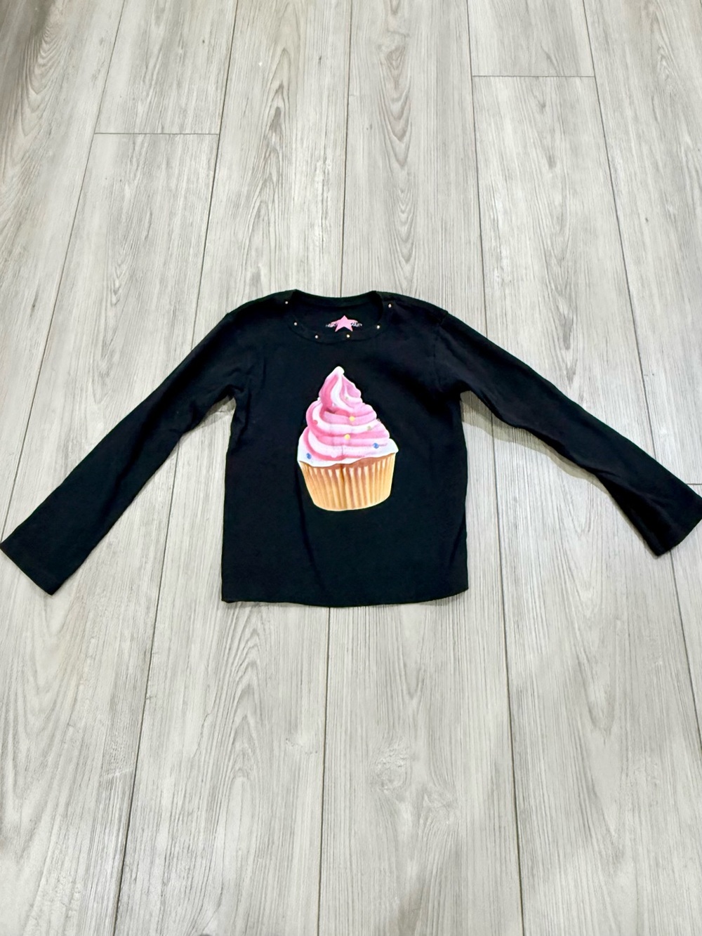 5T Black Long-Sleeve Tee with Pink Cupcake Graphic (Purchased From Denny’s)